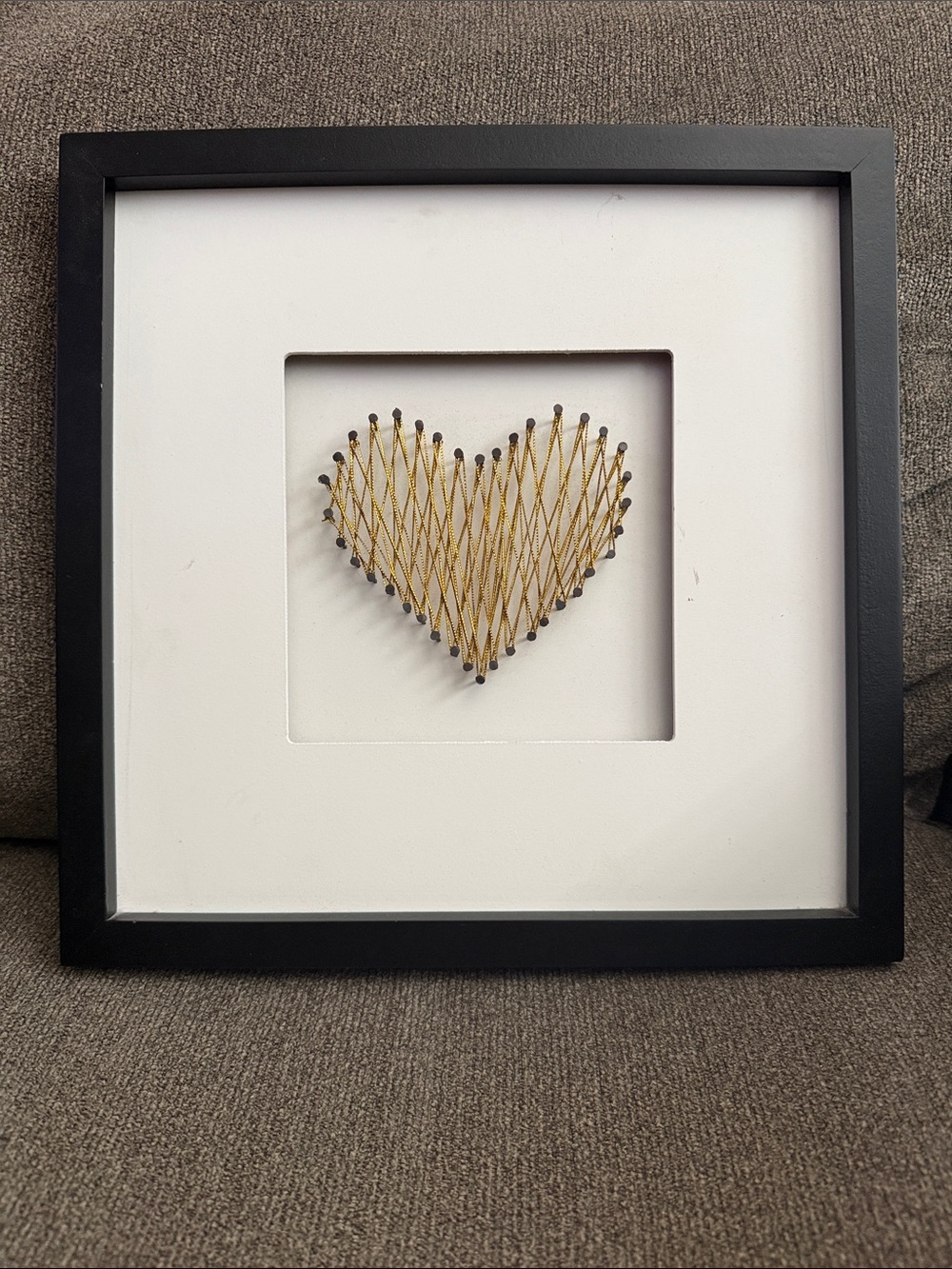Black frame Gold Heart String Art Non Glass style frame